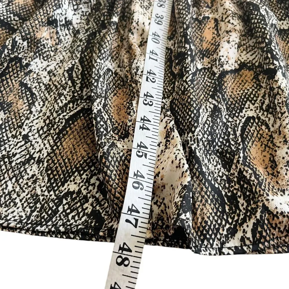 Zara Brown Snakeskin Animal Print Long Sleeve Button Front Tie Neck Midi Dress L